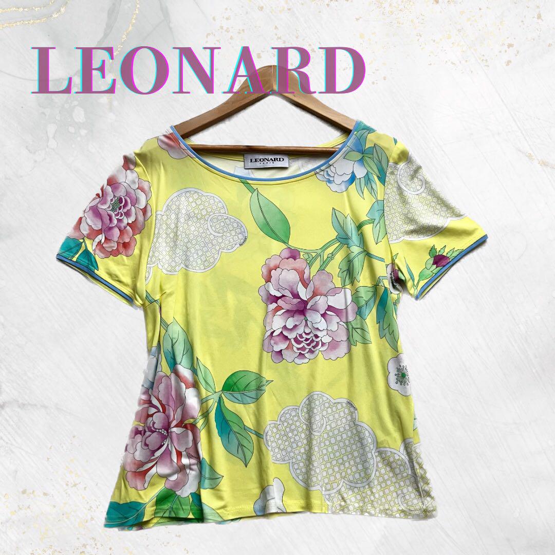 LEONARD レオナール お花柄 五分袖 Tシャツ カットソー Lサイズ