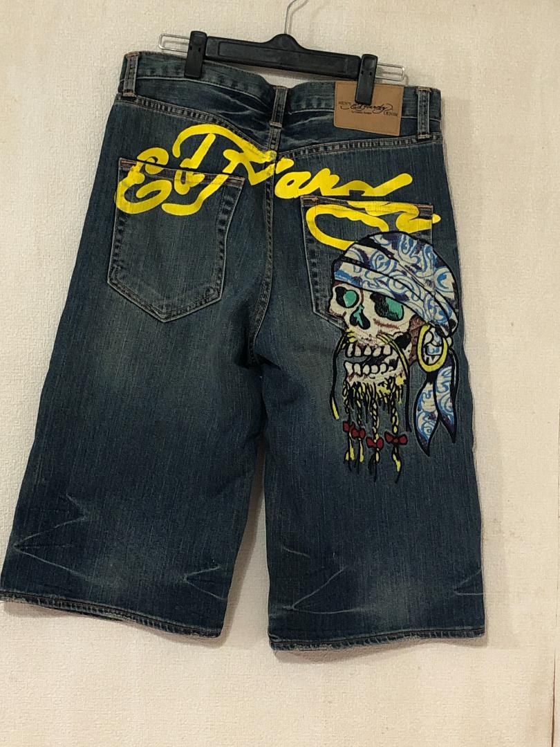 希少】ed hardy エドハーディーデニムハーフパンツ刺繍32 希少】ed hardy エドハーディーデニムハーフパンツ刺繍32