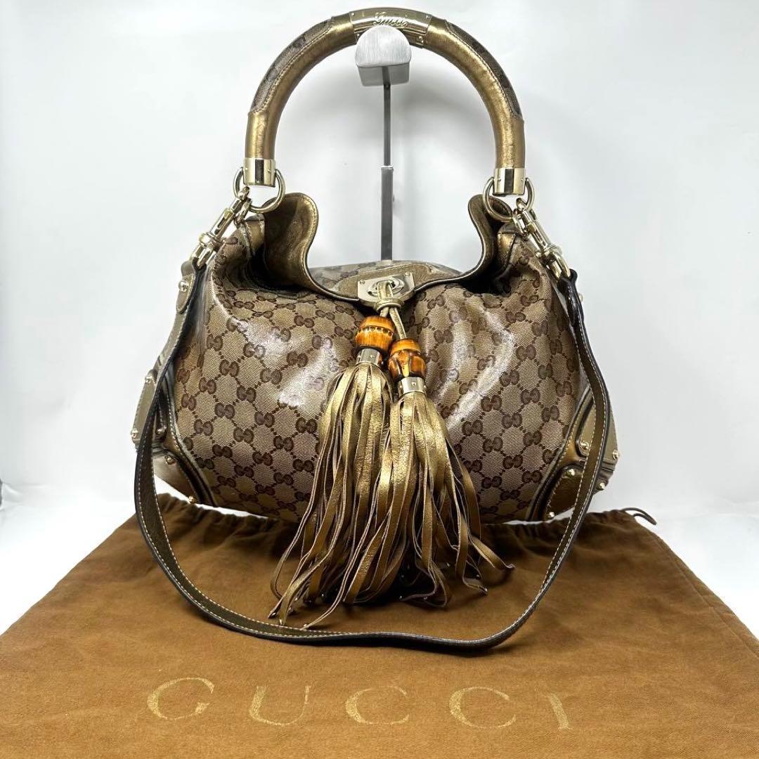 GUCCI ハンドバッグ GGクリスタル フリンジ 保存袋付き