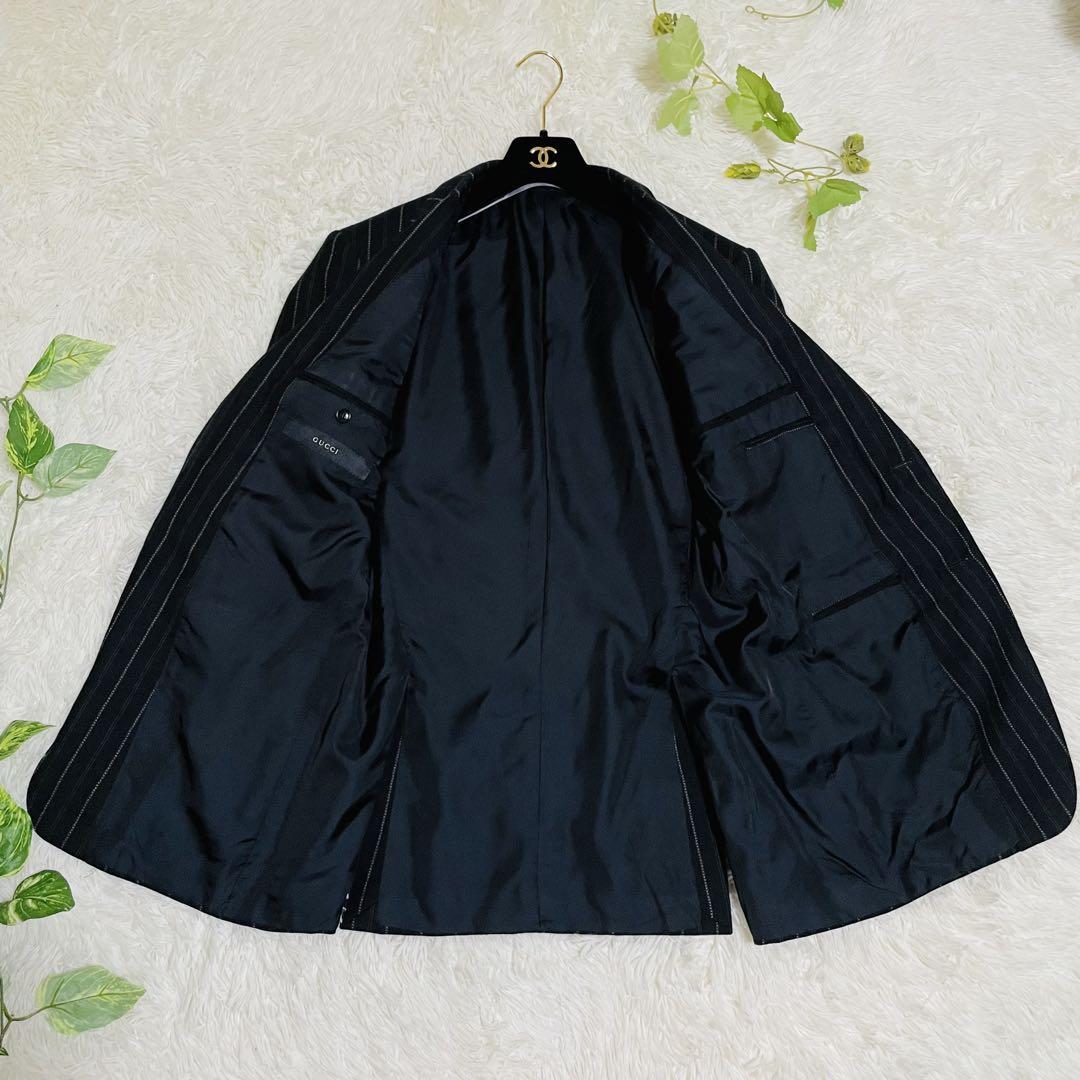 ◉美品◉グッチ◉スーツ◉セットアップ◉ストライプ◉2Ｂ◉秋冬◉黒◉48