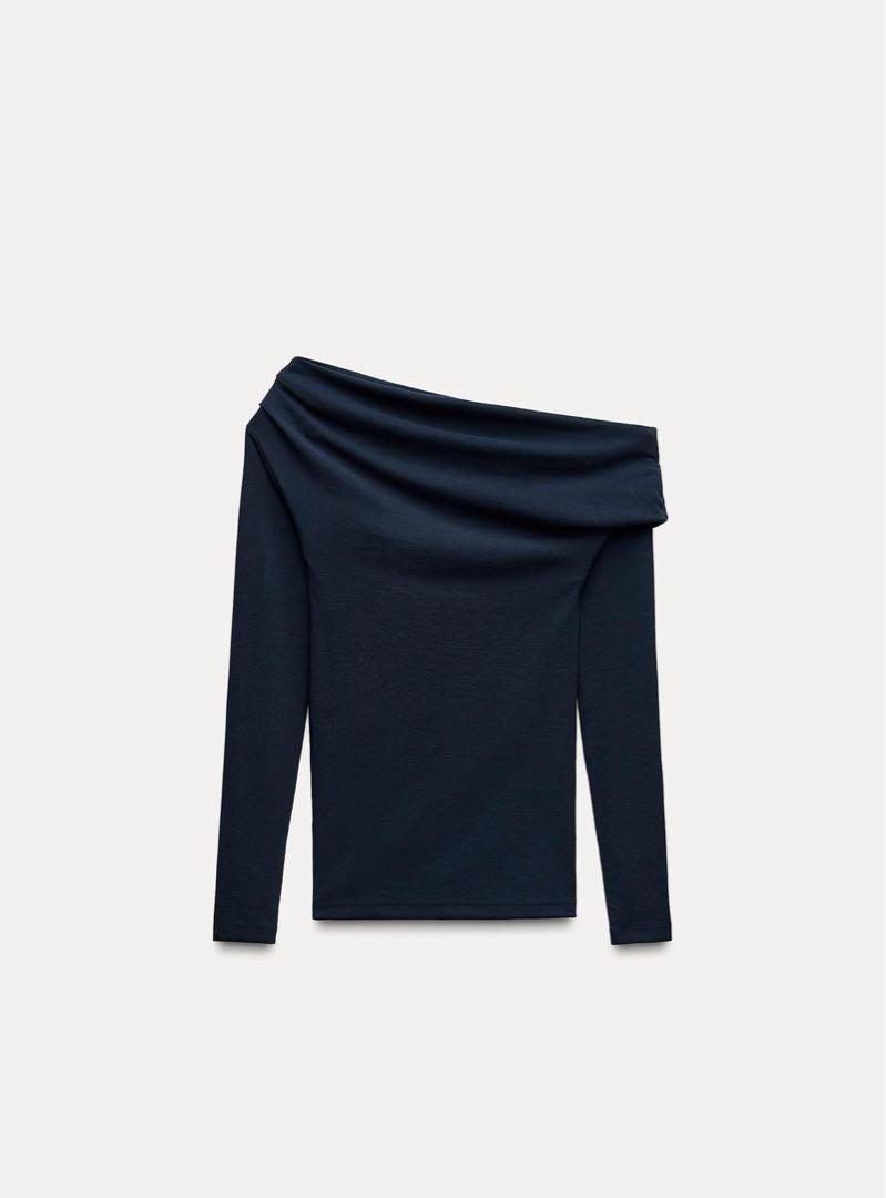 完売品 ZARA ソフトインターロックアシンメトリートップス S新品タグ付