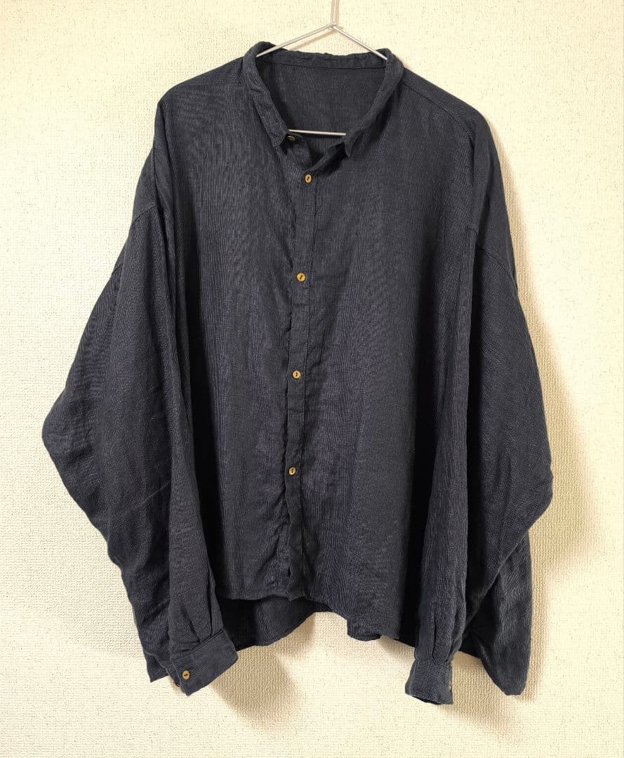 MITTAN SH-144 亜麻大麻ワイドシャツ 墨黒 3L