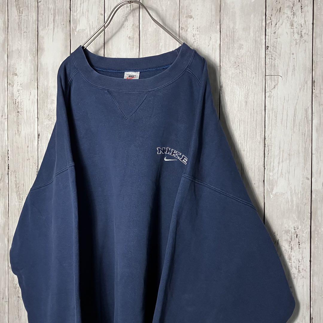 90s NIKE スウェット 刺繍ロゴ XL ネイビー 銀タグ