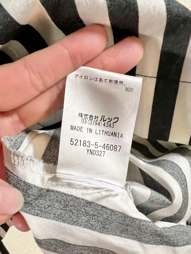 marimekko 半袖シャツワンピース 36 白黒ストライプ