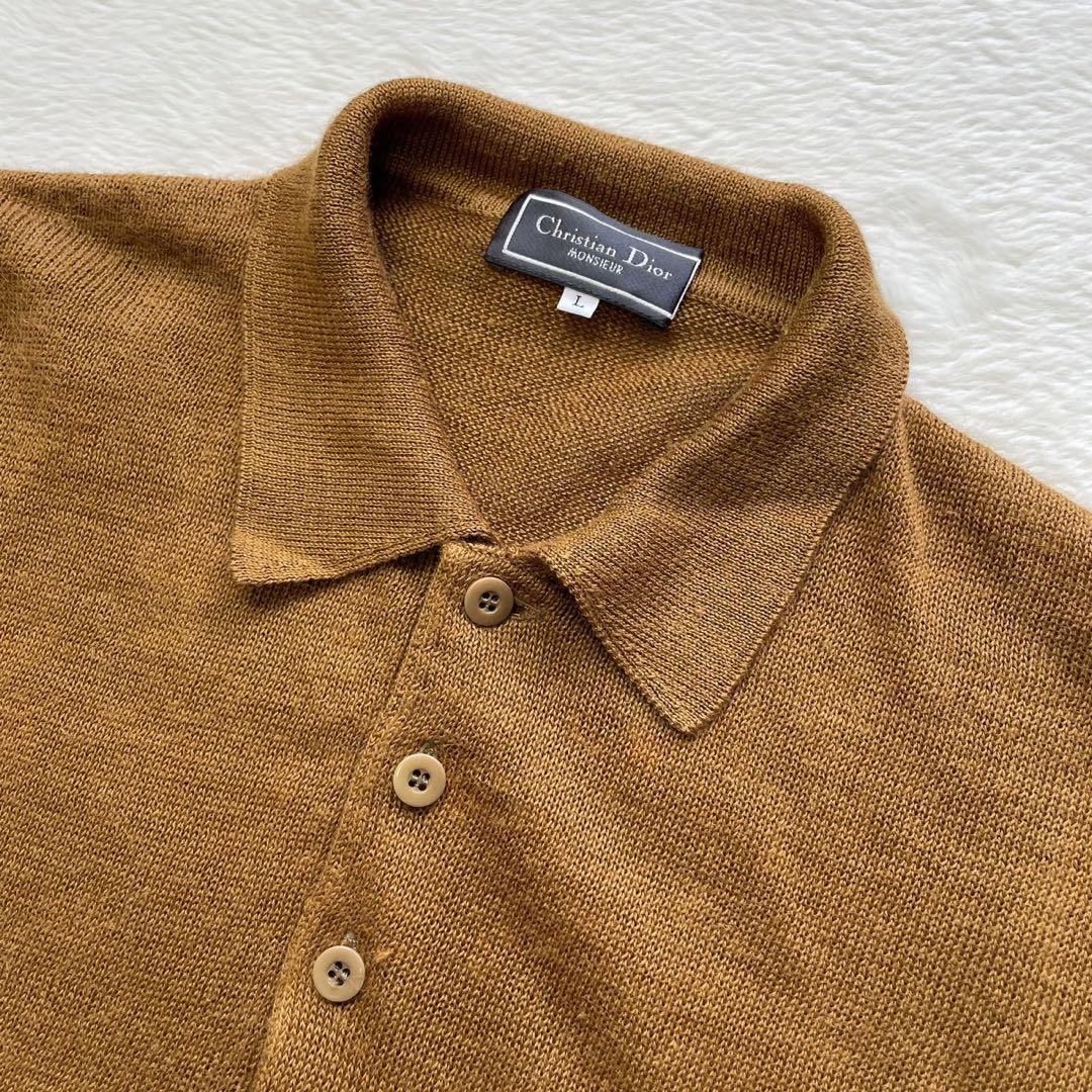 希少 Dior 半袖ニットポロ 刺繍ロゴ L リネン ビンテージ オールド