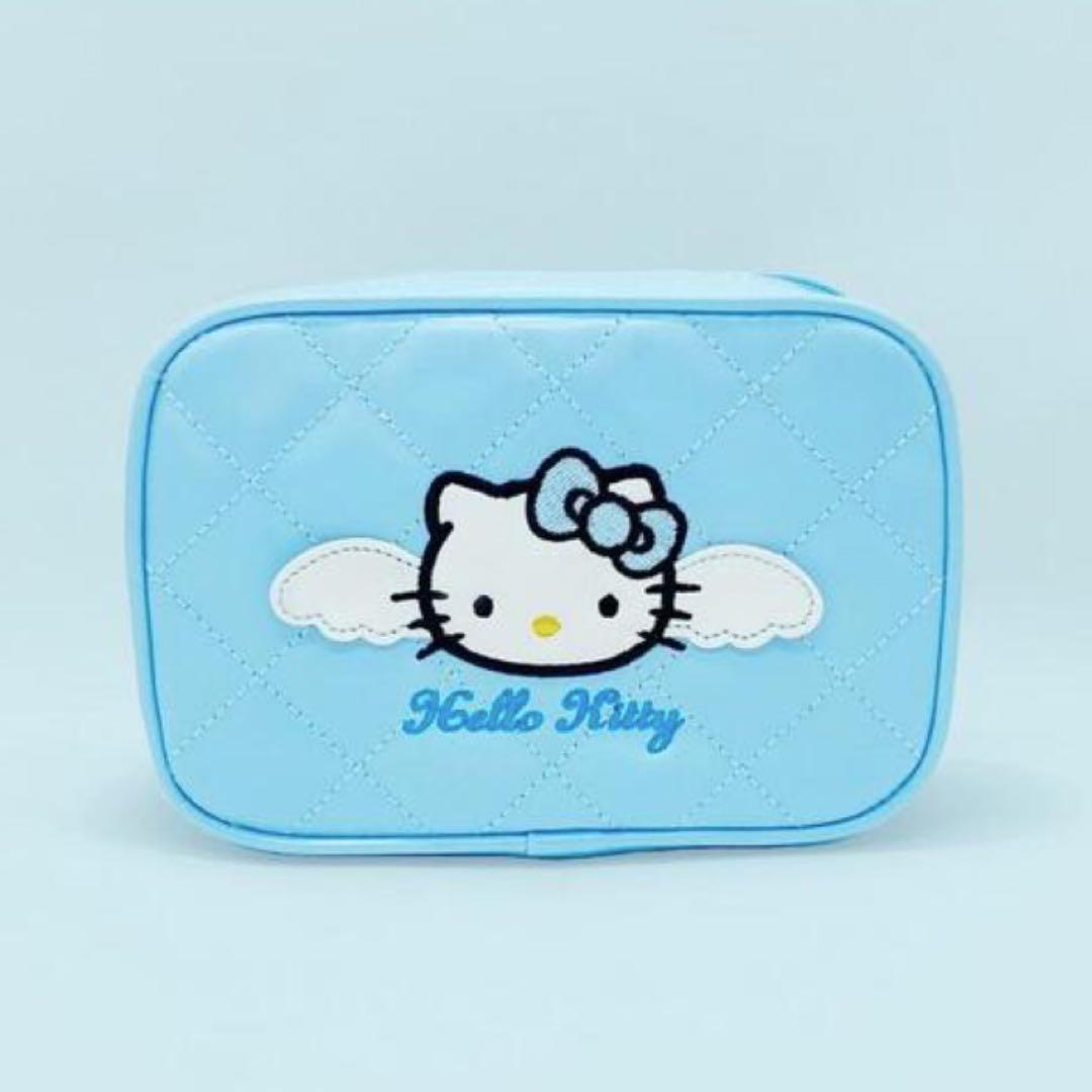 【現地完売】韓国限定キルティングキティー ポーチセット ハローキティ kitty 韓国限定 ブルーキルト ポーチ キルティング