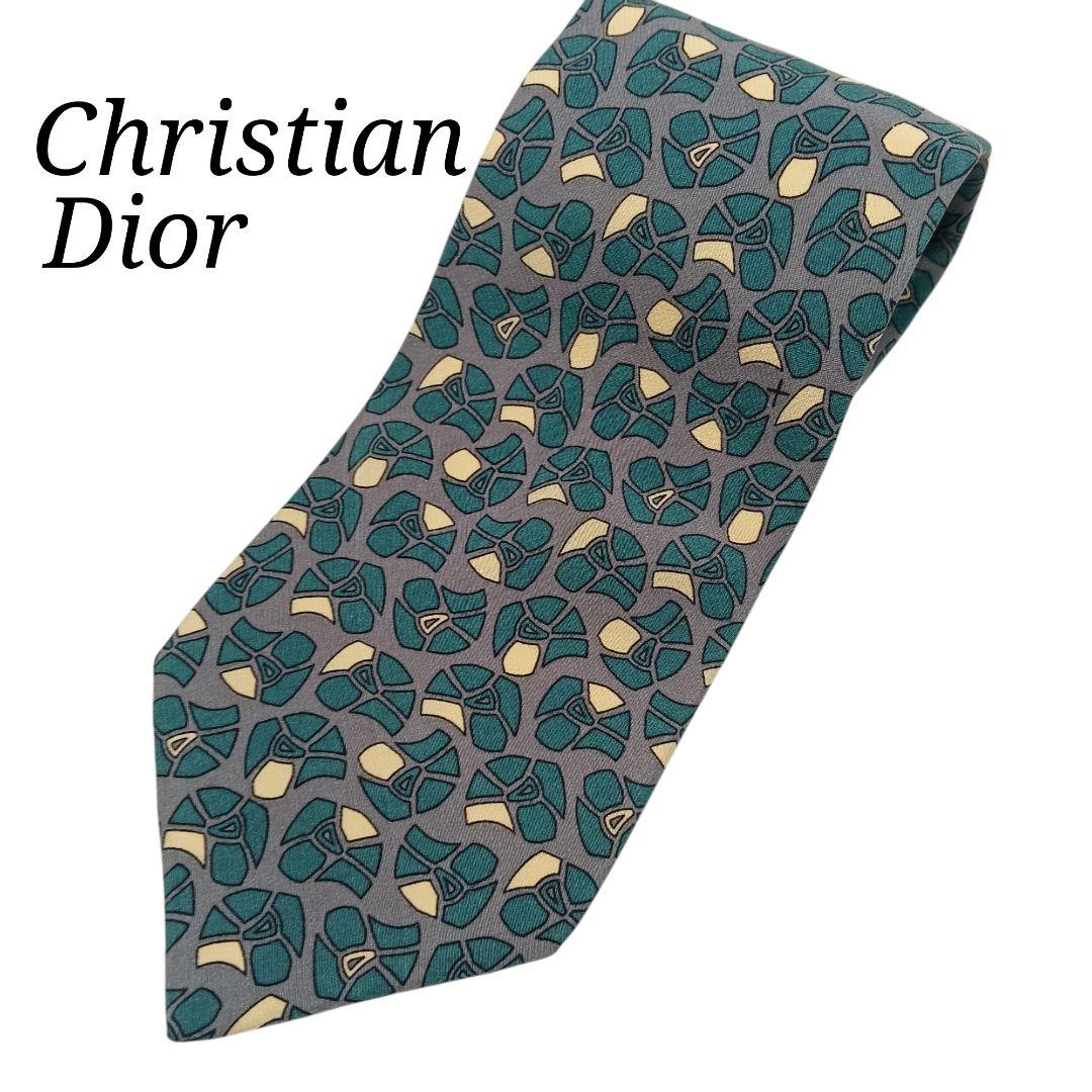 【極美品】Christian Dior ディオール ネクタイ 幾何学模様 グレー