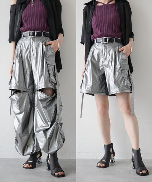 【美品】HARE　2WAYメタルカーゴパンツ　シルバー　ワイド　モード