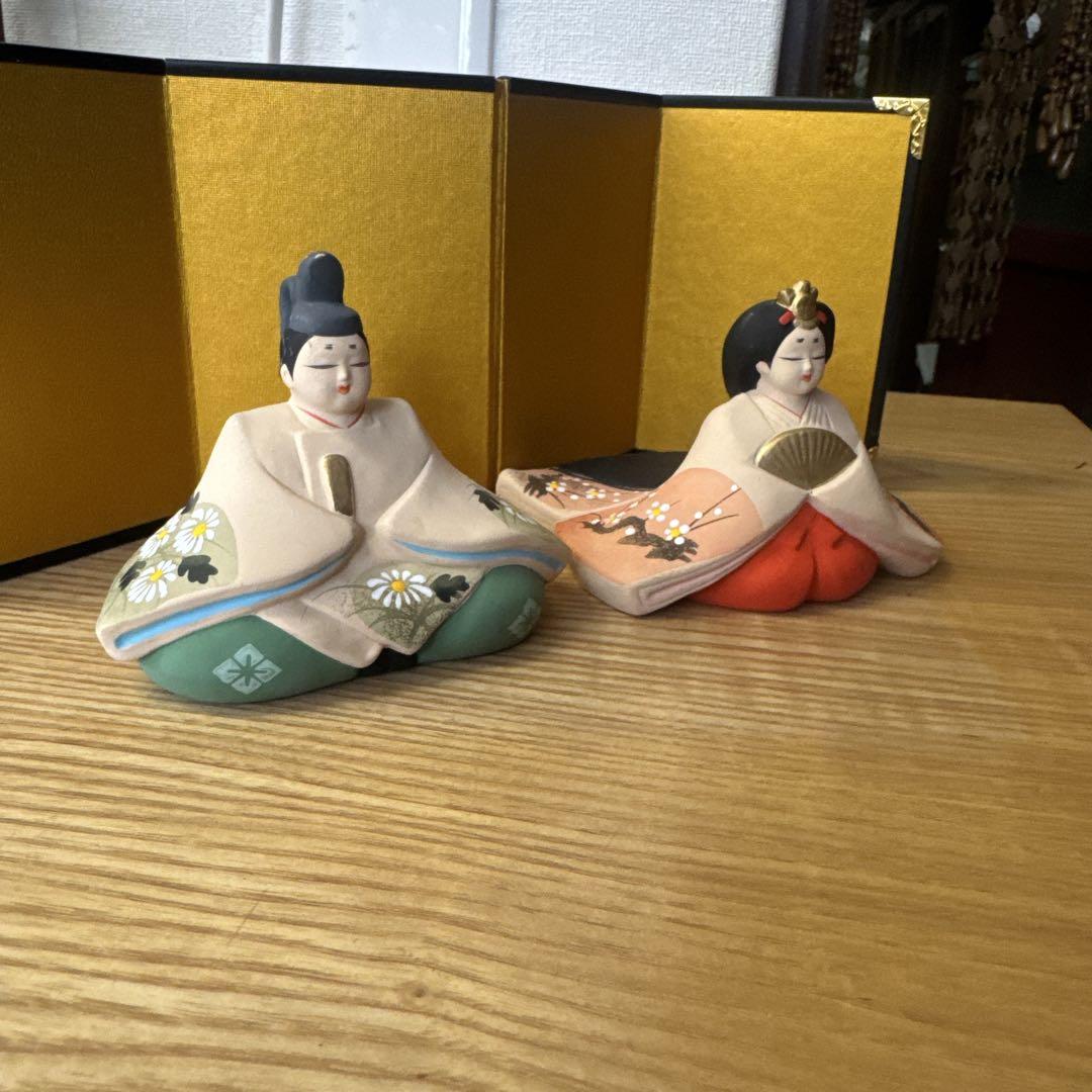 雛人形セット 陶器製 男雛 女雛 金屏風付き - メルカリ