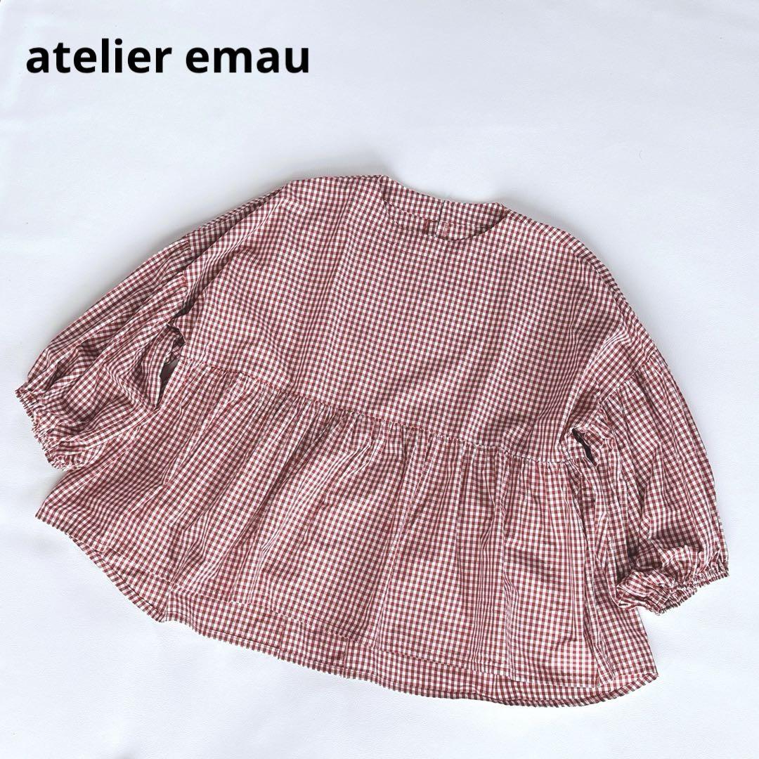 atelier emau アトリエ エマウ ギンガムチェック ギャザーブラウス