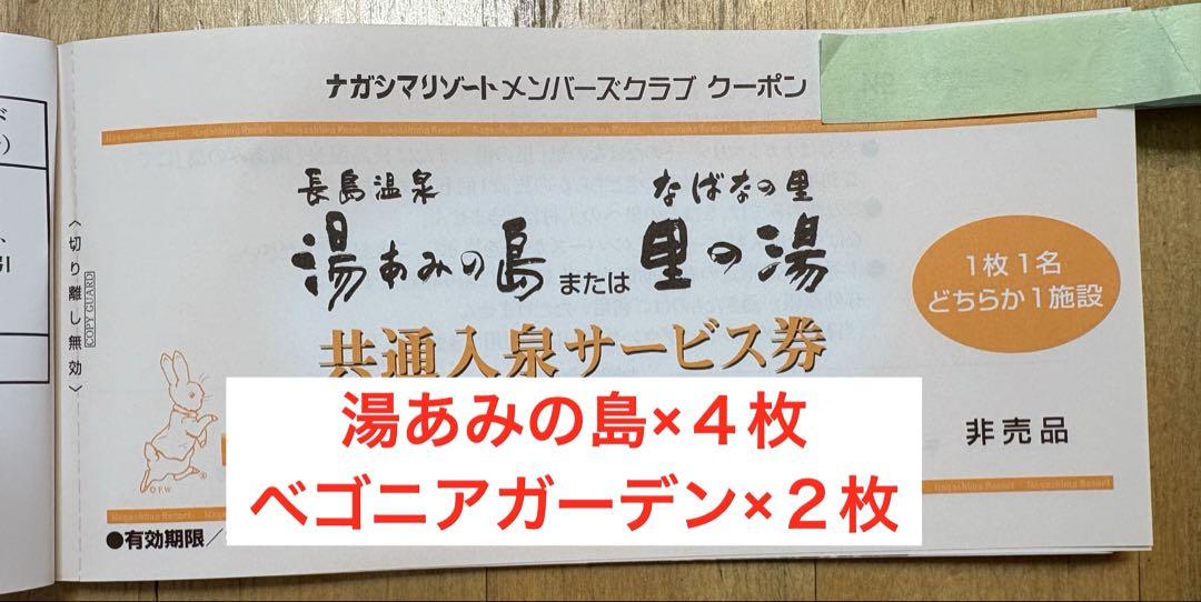 湯あみの島４枚　ベゴニアガーデン２枚　チケット