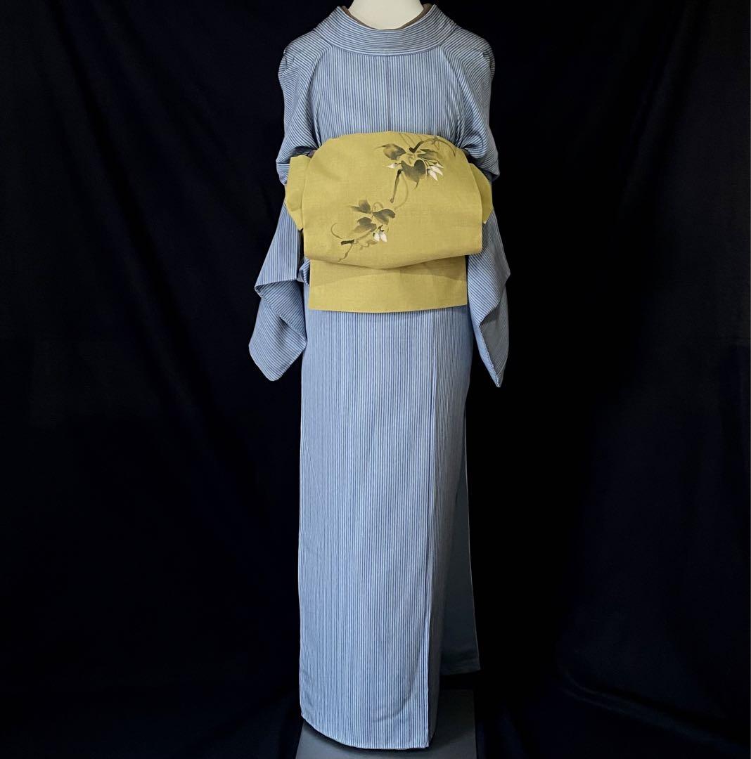 〈ブルーグレー縞模様の小紋〉 SALE 粋 M 身幅広め クール 爽やか 画像12