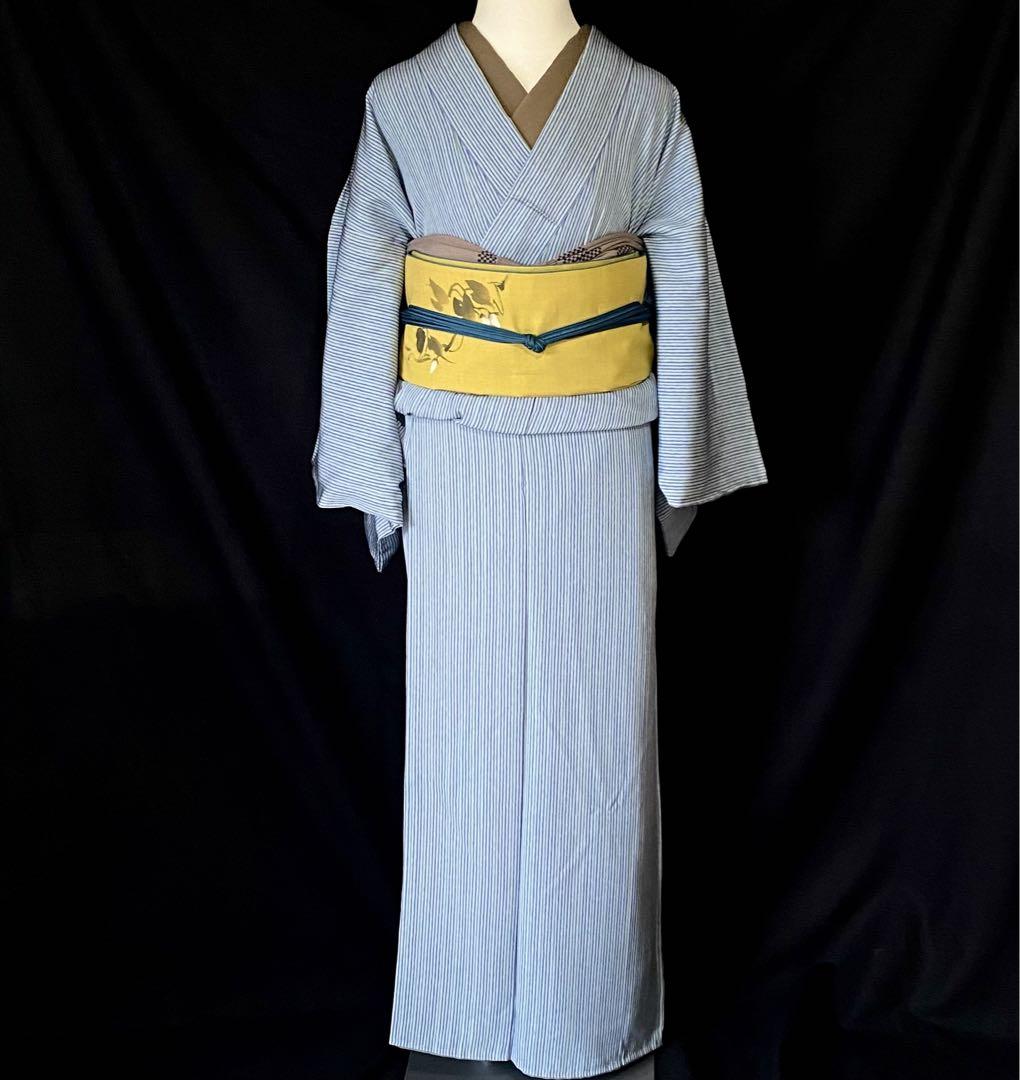 〈ブルーグレー縞模様の小紋〉 SALE 粋 M 身幅広め クール 爽やか 画像14