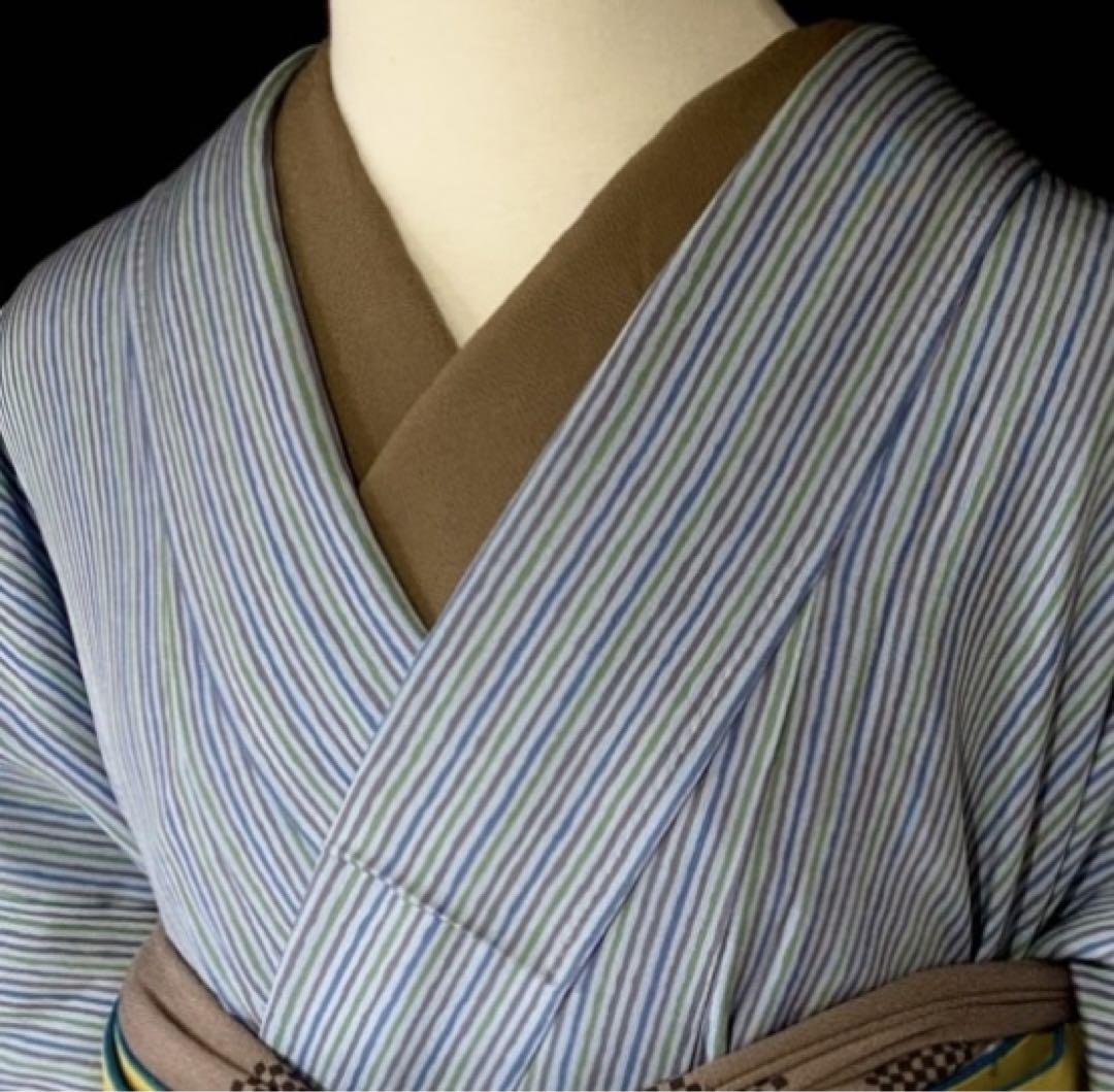 〈ブルーグレー縞模様の小紋〉 SALE 粋 M 身幅広め クール 爽やか 画像3