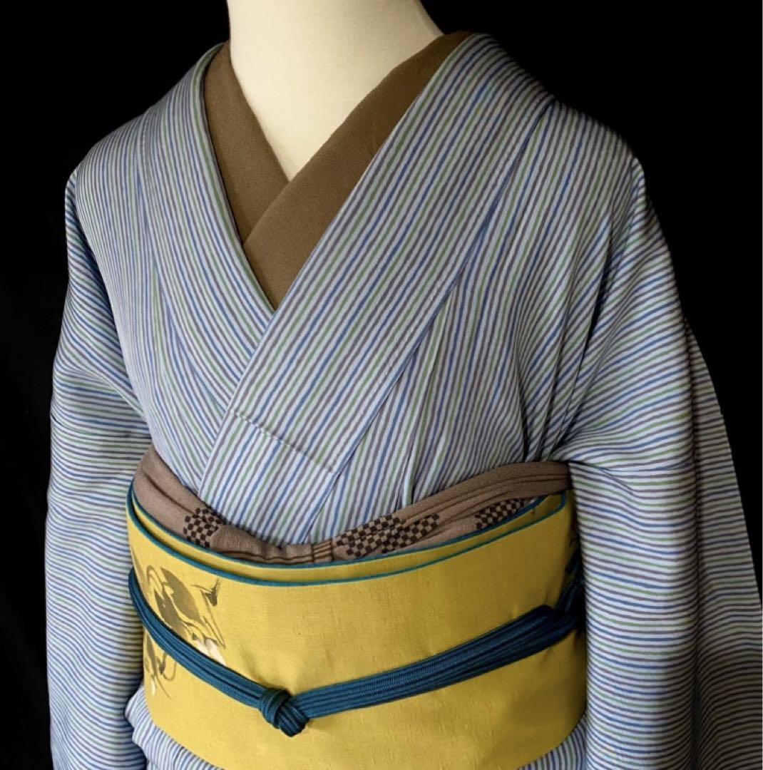 〈ブルーグレー縞模様の小紋〉 SALE 粋 M 身幅広め クール 爽やか 画像9