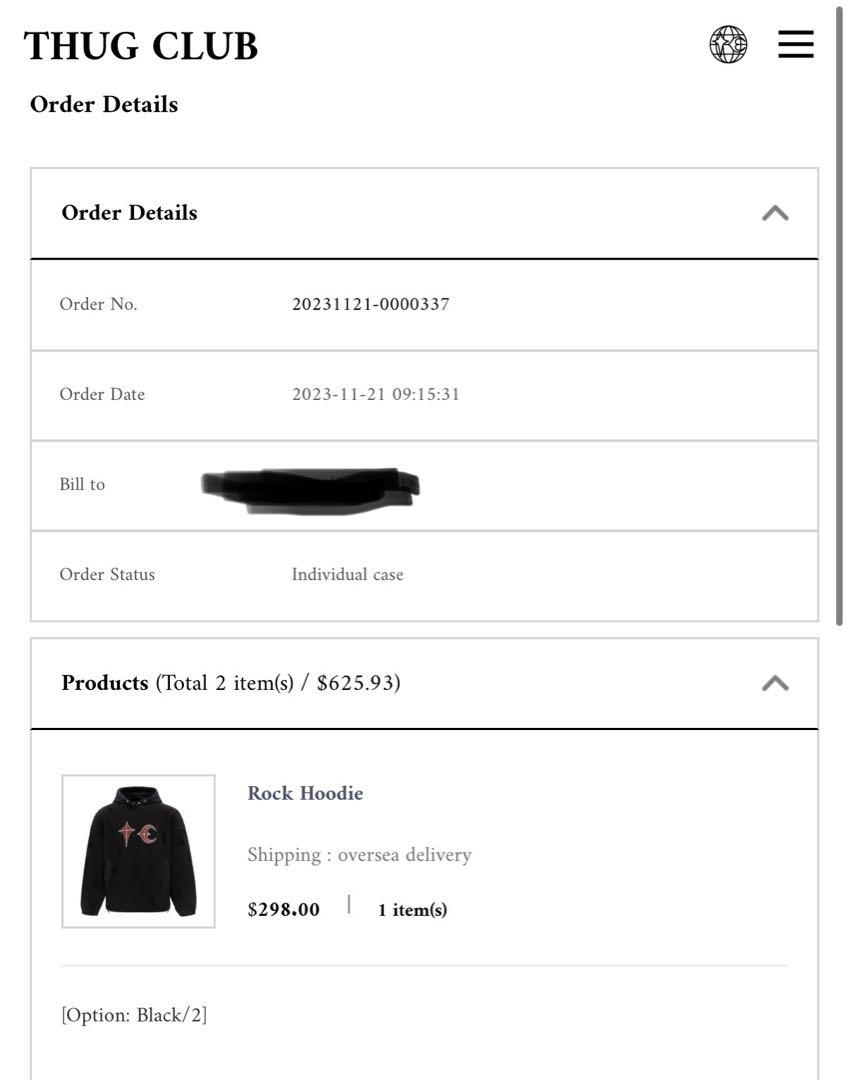 正規品　thug club Rock Hoodie パーカー