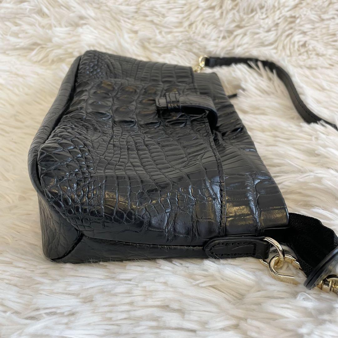極美品★ JRA リアル クロコダイル 背革 ワニ革 ショルダーバッグ ブラック 極美品★ JRA リアル クロコダイル 背革 ワニ革 ショルダーバッグ ブラック