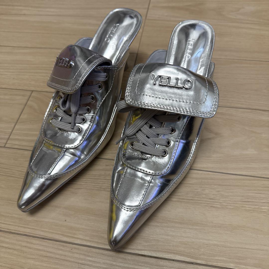 YELLO レースアップヒール 24.5cm 美品シルバー パンプス