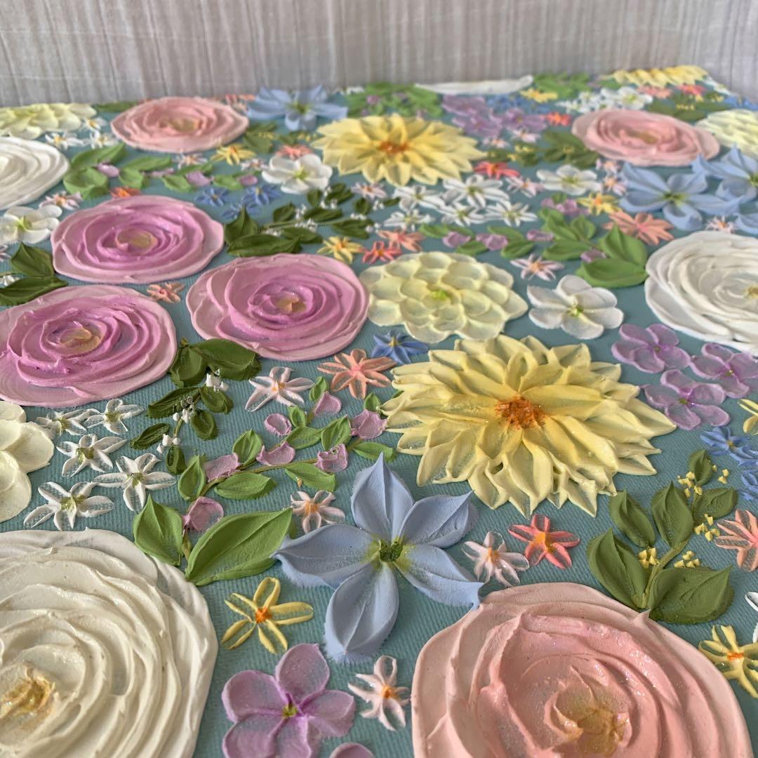 絵画 テクスチャーアート テクスチャーペイント　現代アート　フラワーアート　花柄