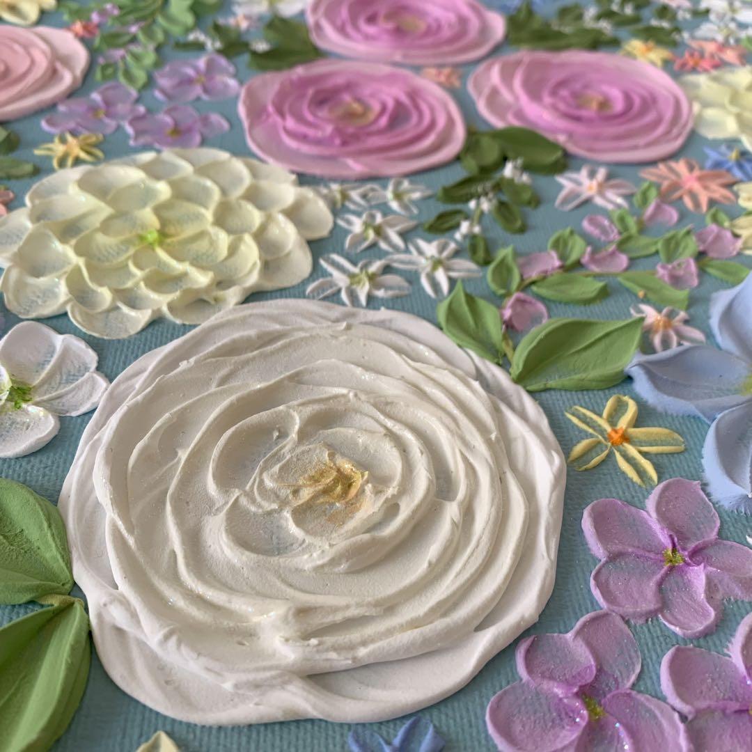 絵画 テクスチャーアート テクスチャーペイント　現代アート　フラワーアート　花柄