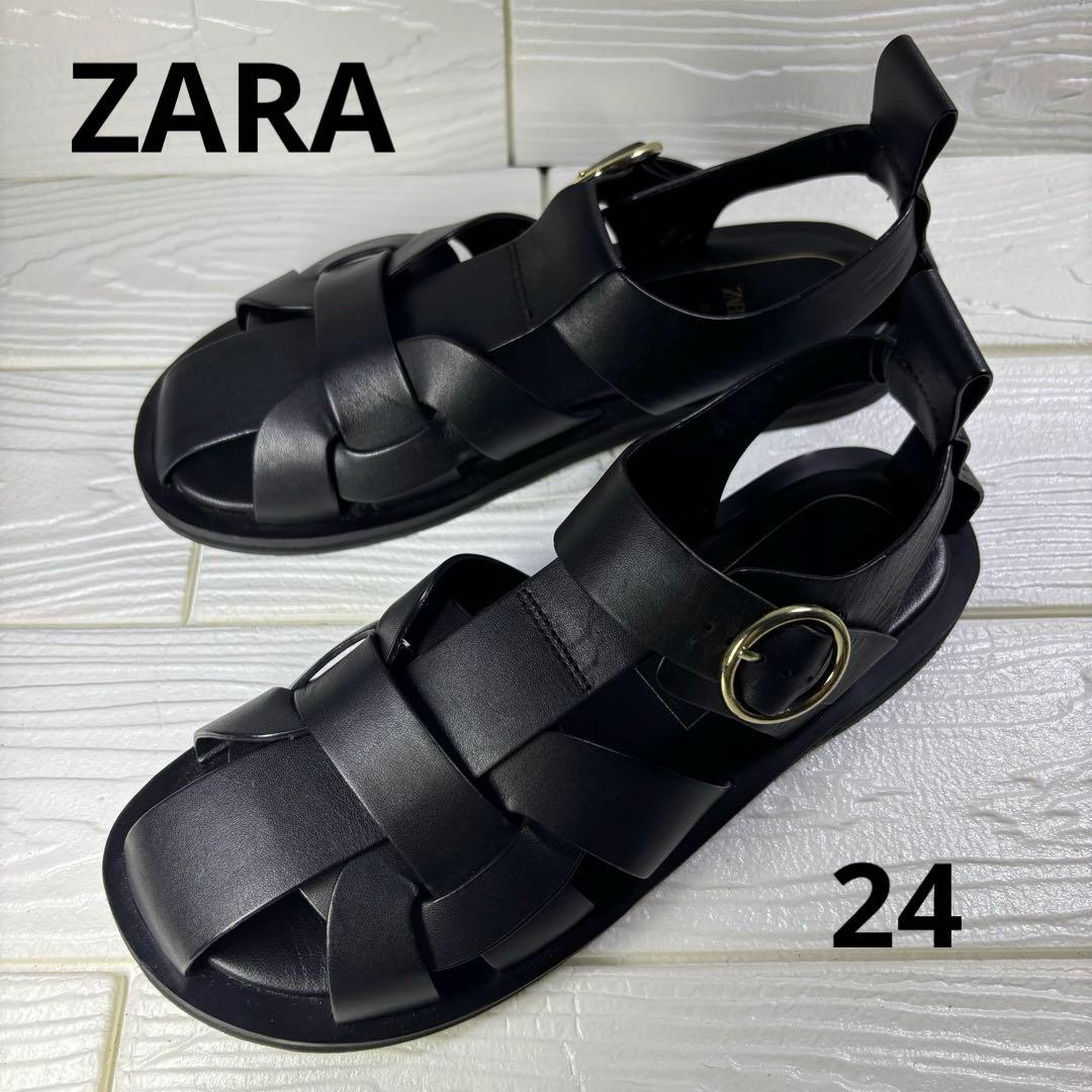 極美品✨ZARA フラットケージサンダル 37 黒 グルカ
