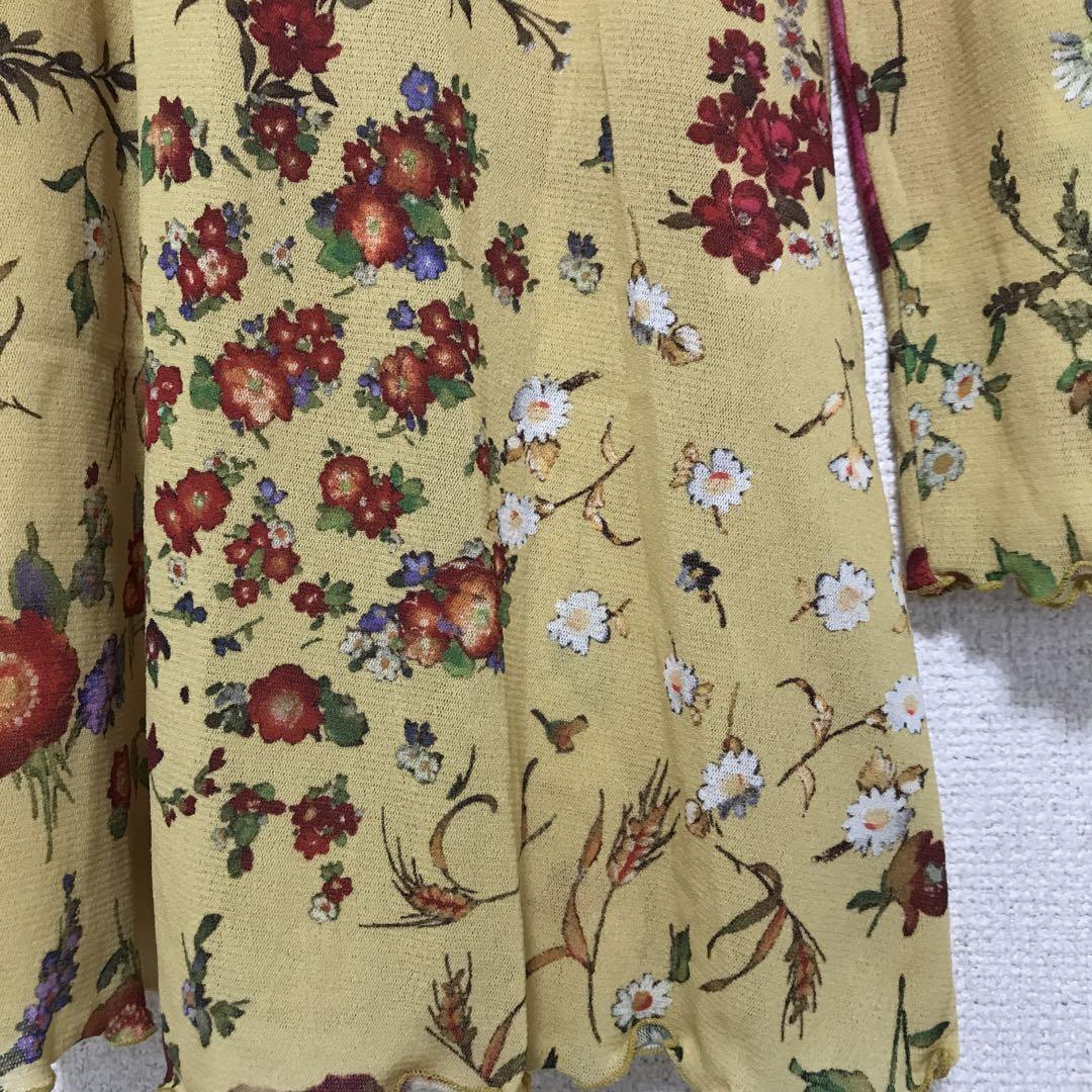 美品　4298シズカコムロ　チュニック　シフォン　花柄　フリル　LL 日本製 4298 SHIZUKA KOMURO パワーネット 花柄チュニックカットソー