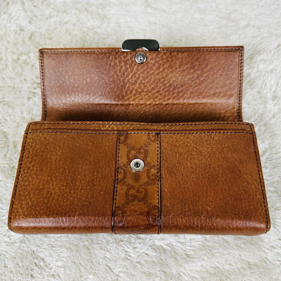 グッチ　極美品！　長財布　GGシマ　ライン　ロゴプレート　レザー切り替え　付属有