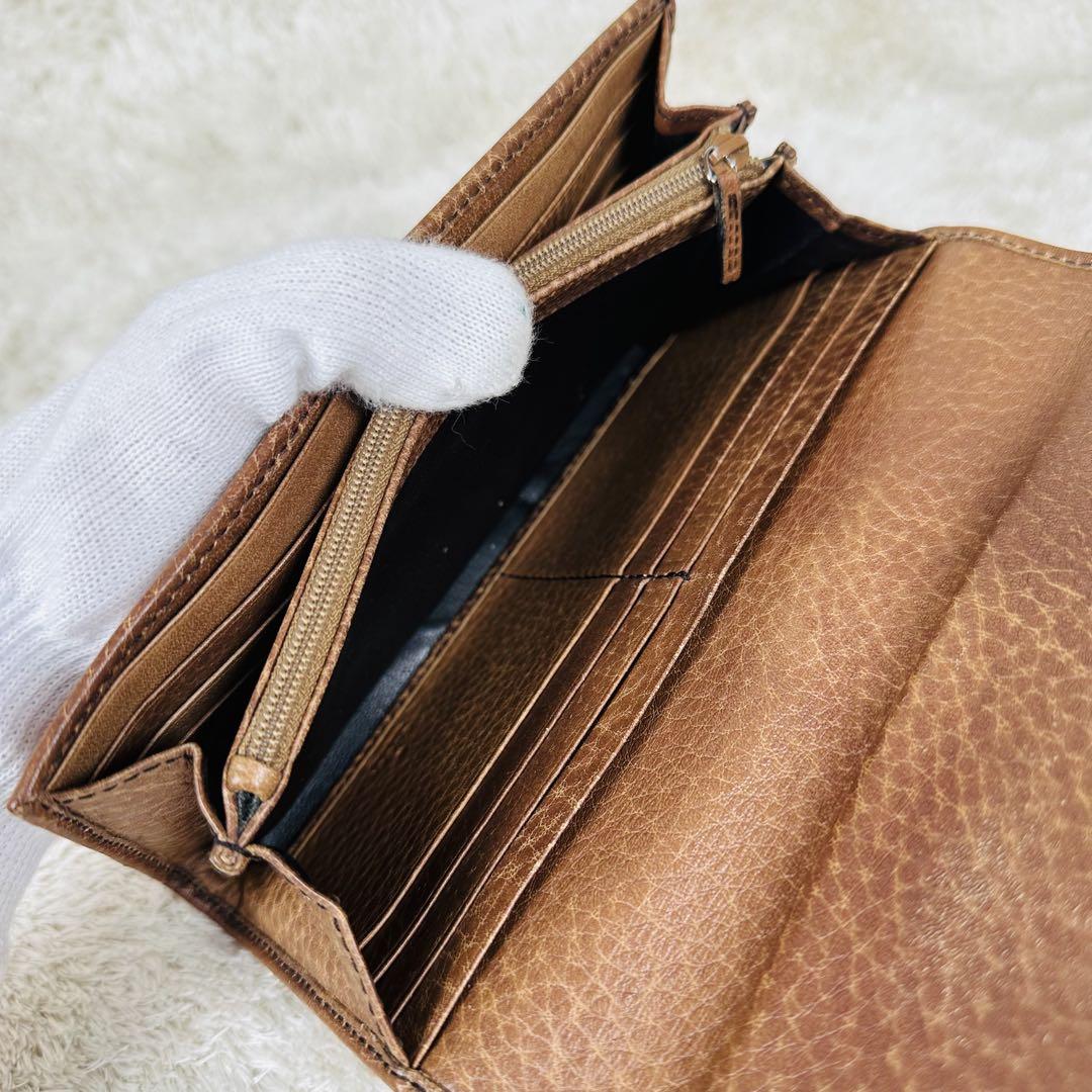 グッチ　極美品！　長財布　GGシマ　ライン　ロゴプレート　レザー切り替え　付属有