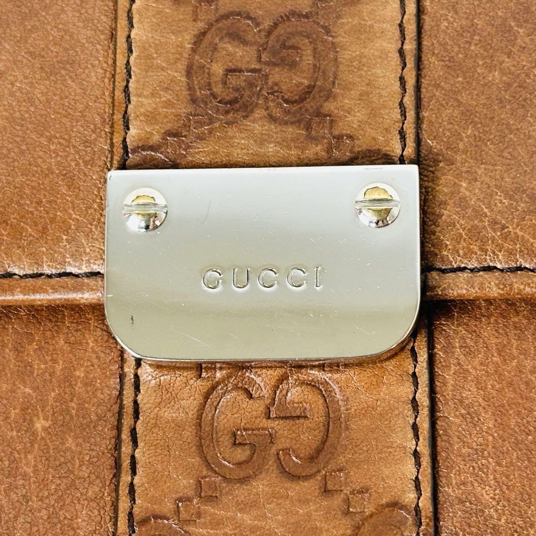 グッチ　極美品！　長財布　GGシマ　ライン　ロゴプレート　レザー切り替え　付属有
