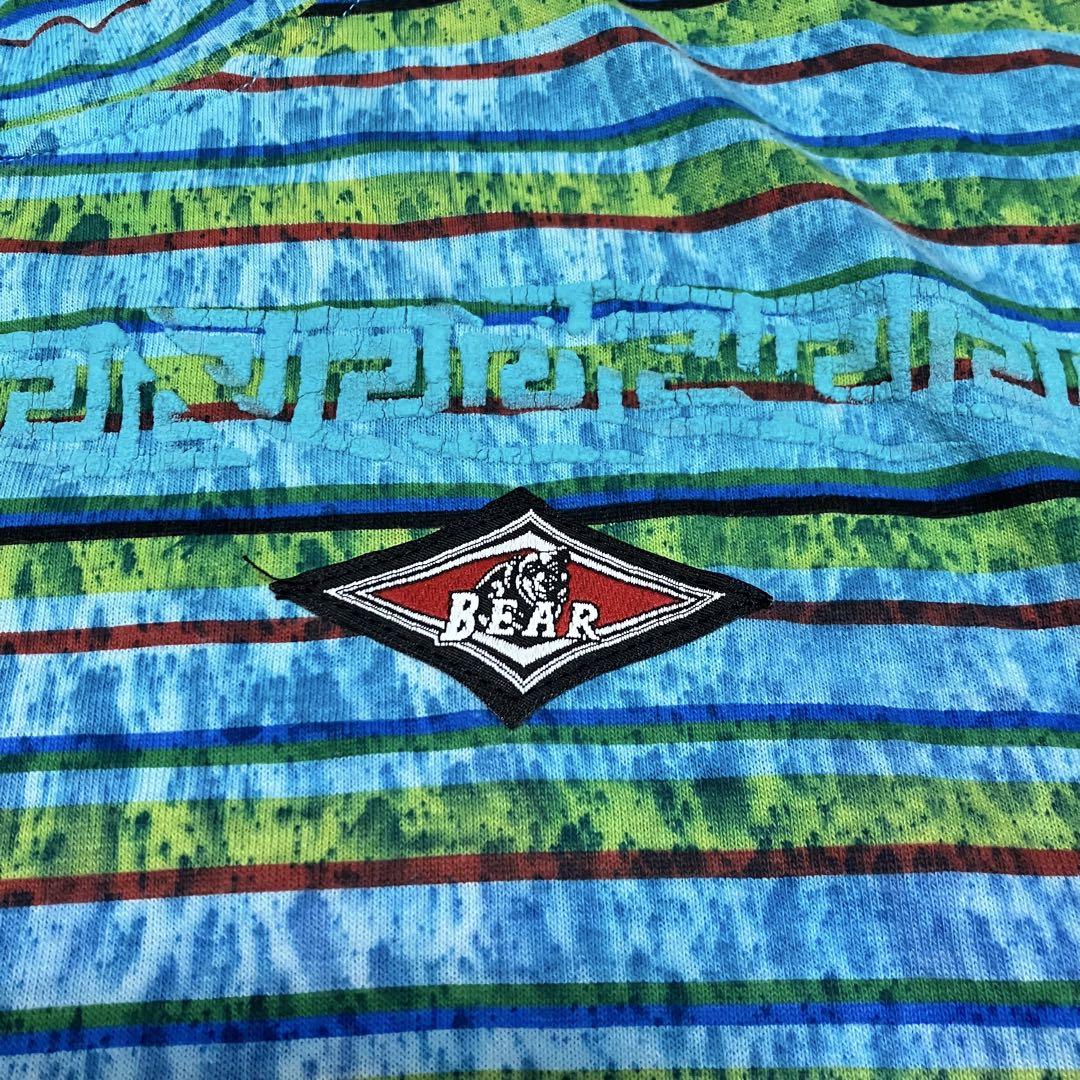 《90s美品米国製珍品》ベアーbearマルチカラーボーダーtシャツオールドサーフ