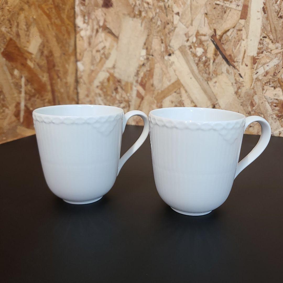 ROYALCOPENHAGEN ホワイトフルーテッド ハーフレース カップ ペア