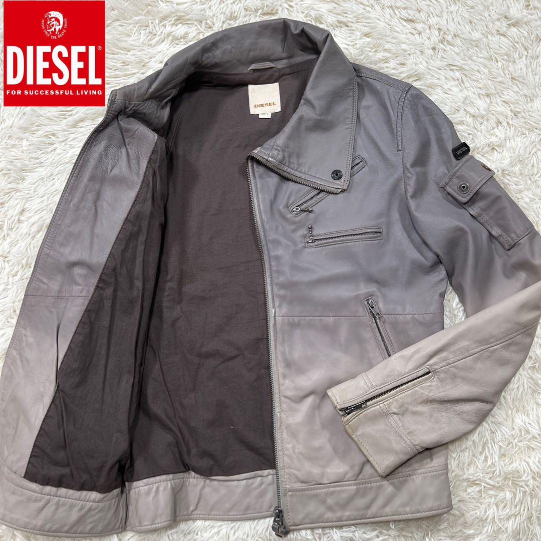 【☆漂う高級感☆】DIESEL レザージャケット L グレー 羊革 滑らか手触り