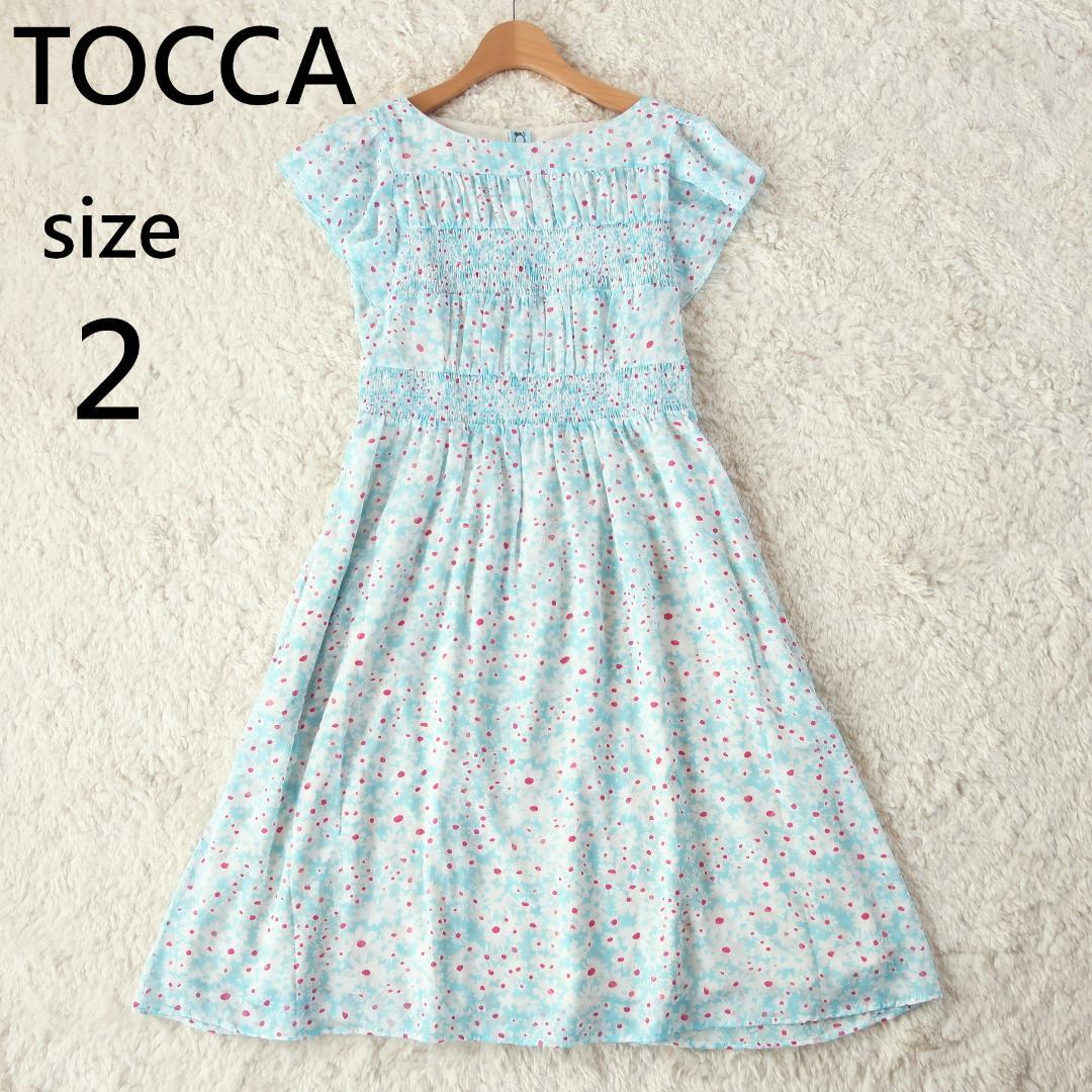 トッカ SPRING BOUQET ドレス ワンピース フレア 花柄 ブルー 2