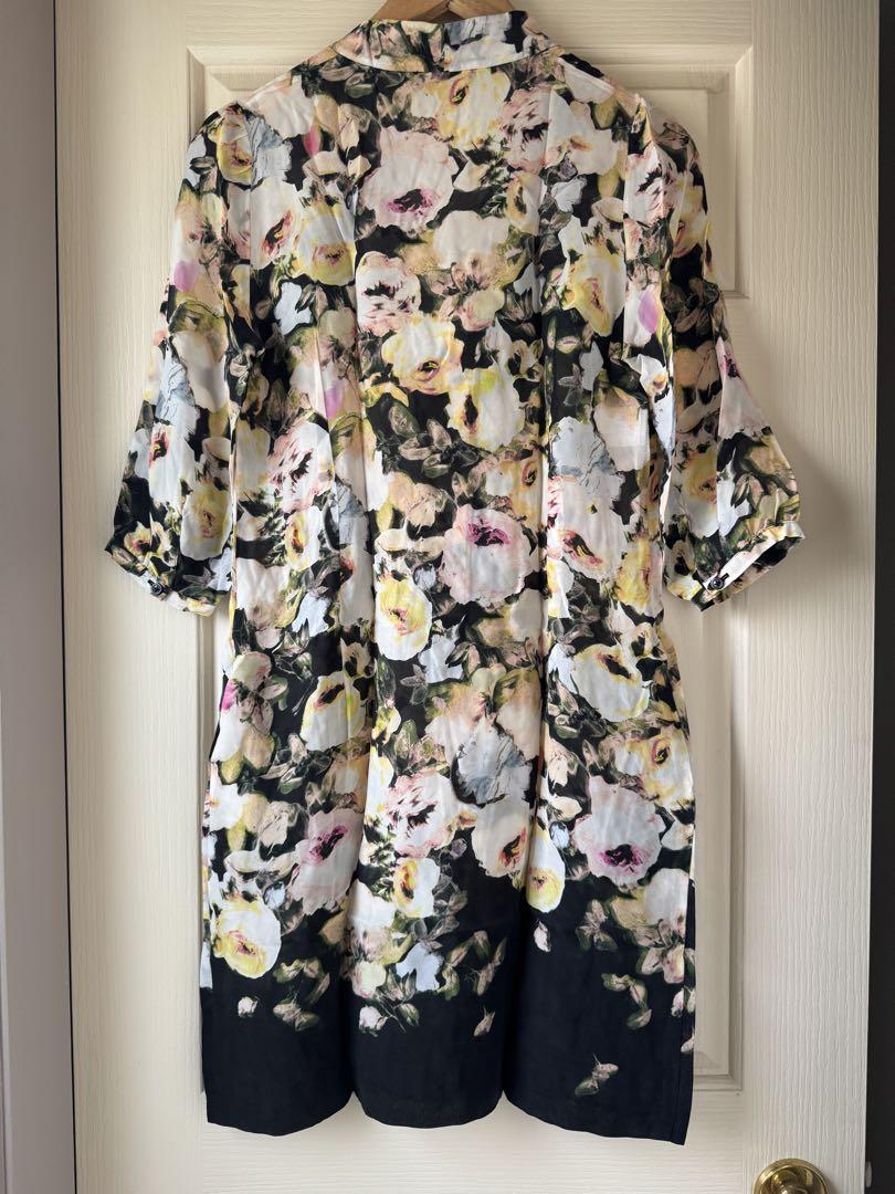 Paul Smith BLACK】花柄 七分袖ワンピース ボウタイ40M 膝丈
