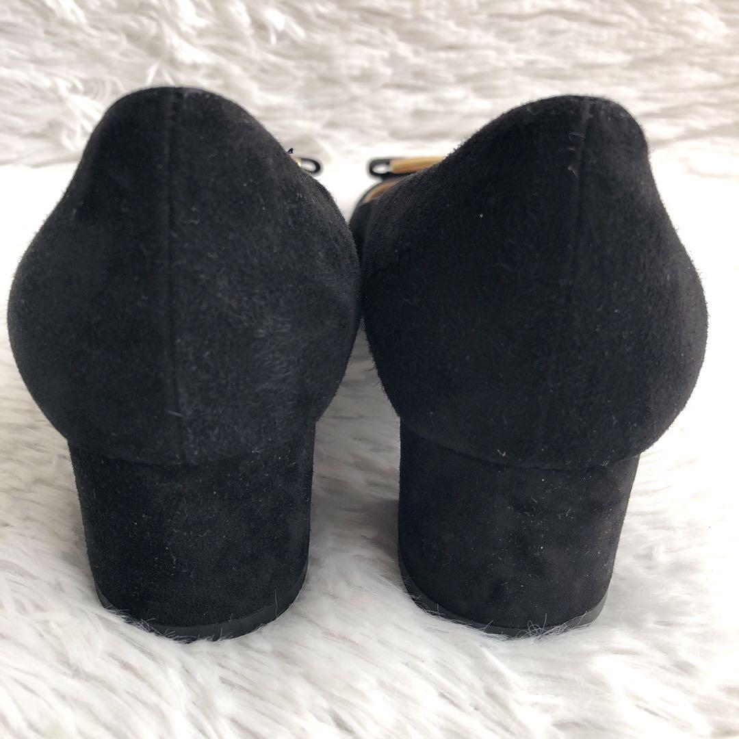 パンプス 黒 フェラガモ ferragamo ヴァラリボン スエード