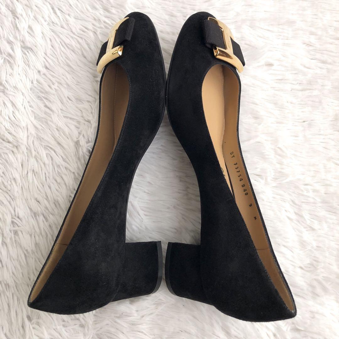 パンプス 黒 フェラガモ ferragamo ヴァラリボン スエード