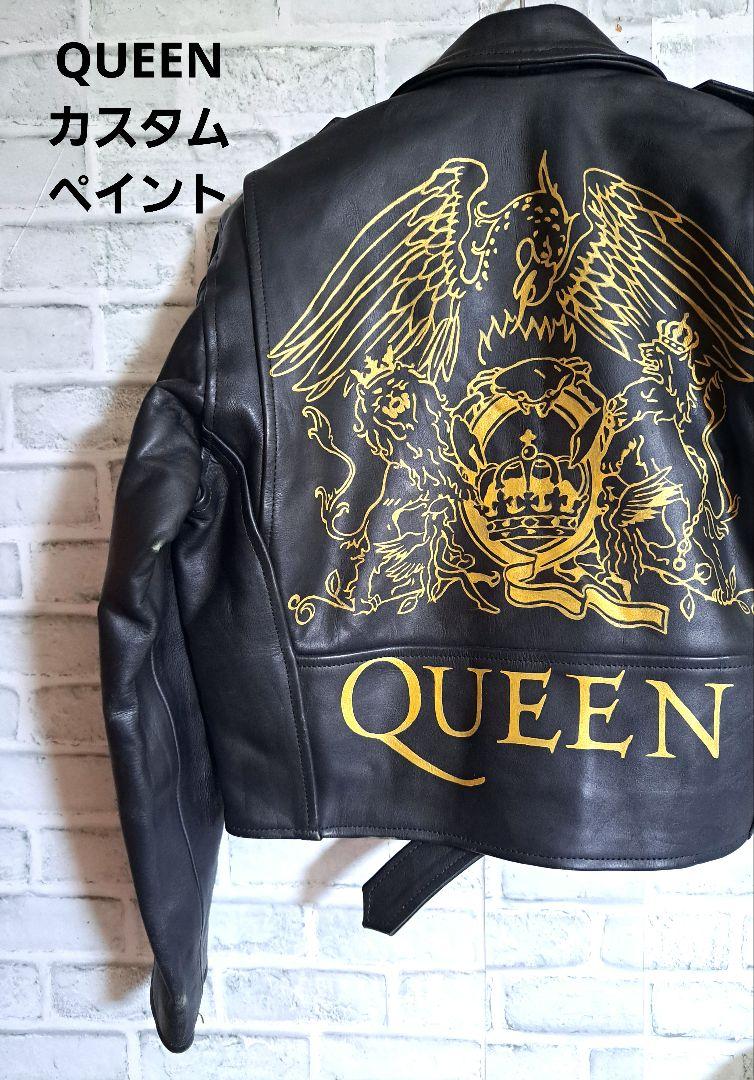 カスタムペイント　ライダースジャケット レザーライダースジャケット QUEEN カスタムペイント ユニ