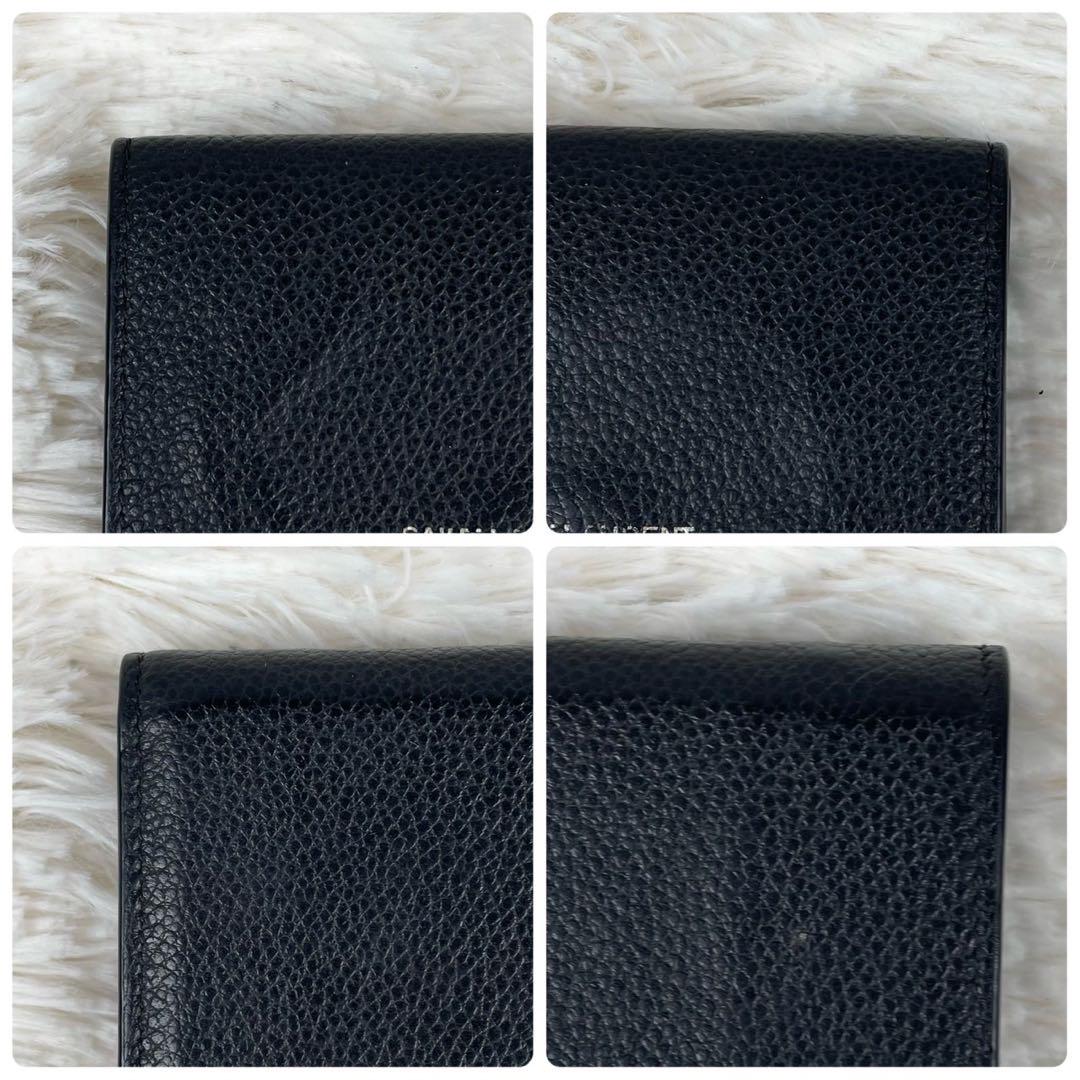 お得なセール情報 Saint 美品 Laurent 黒 ステッチ ホック 折り財布 3つ レザー 小物