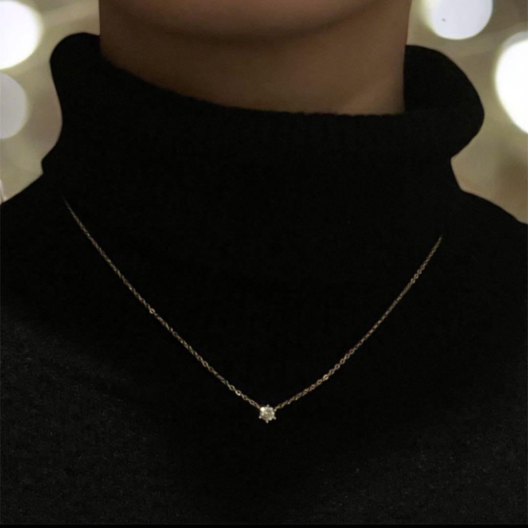 072ns【一粒石】ダイヤ　ネックレス　CZ　6mm　S925　ゴールド npn12115_001.jpg