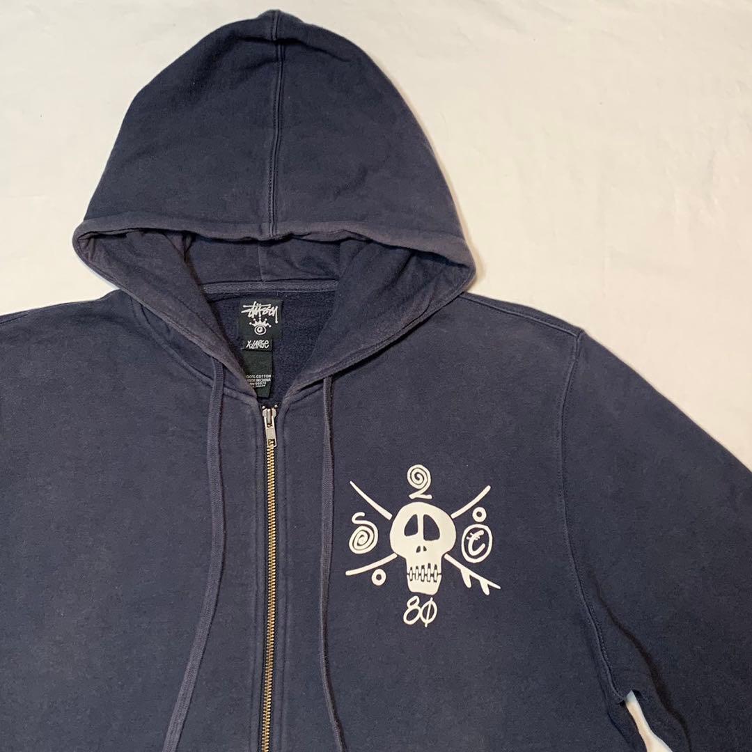 vintage stussy skull design zip hoodie