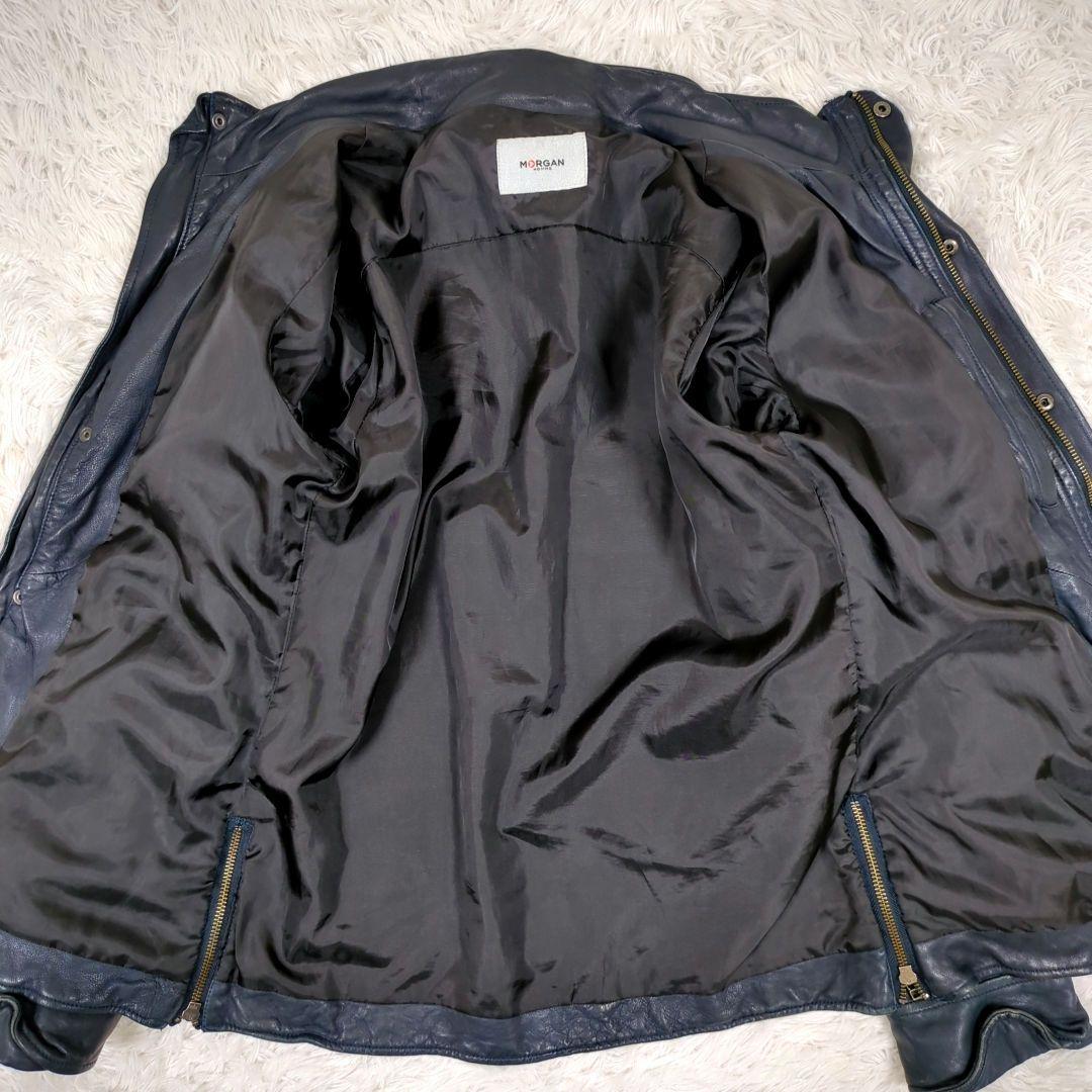 モーガン【サイズ M】ラムレザー シングルライダースジャケット ネイビー 本革 モーガン【サイズ M】ラムレザー シングルライダースジャケット ネイビー 本革