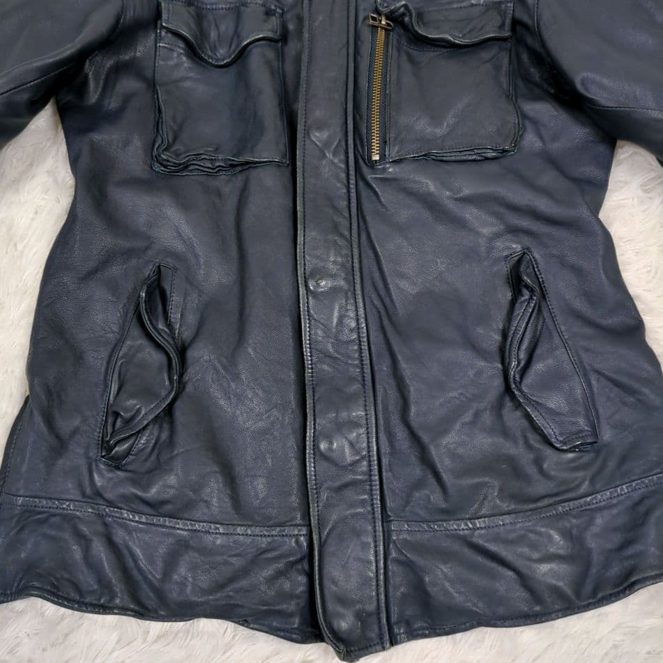 モーガン【サイズ M】ラムレザー シングルライダースジャケット ネイビー 本革 モーガン【サイズ M】ラムレザー シングルライダースジャケット ネイビー 本革