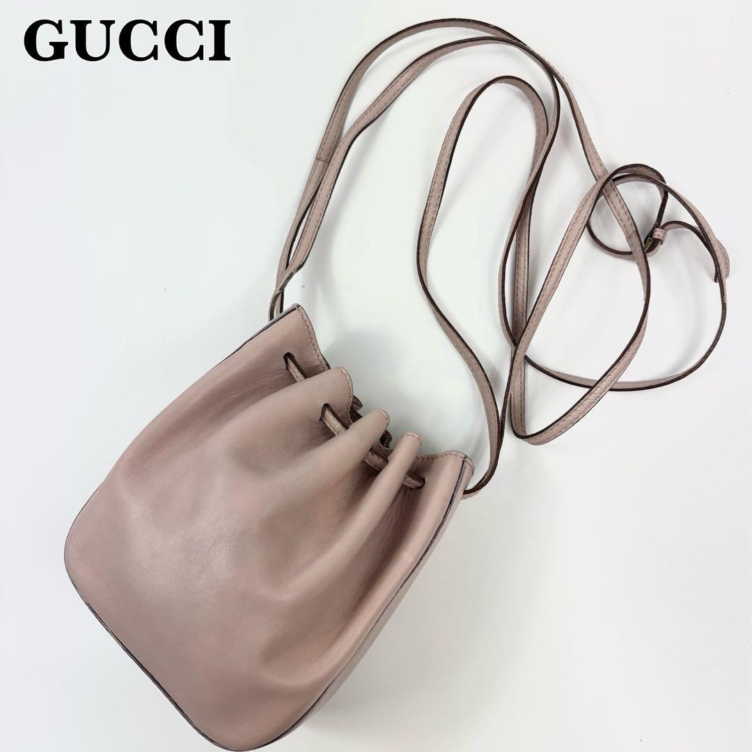 希少✨オールドグッチ　巾着　ショルダーバッグ　ミニ　ピンクベージュ