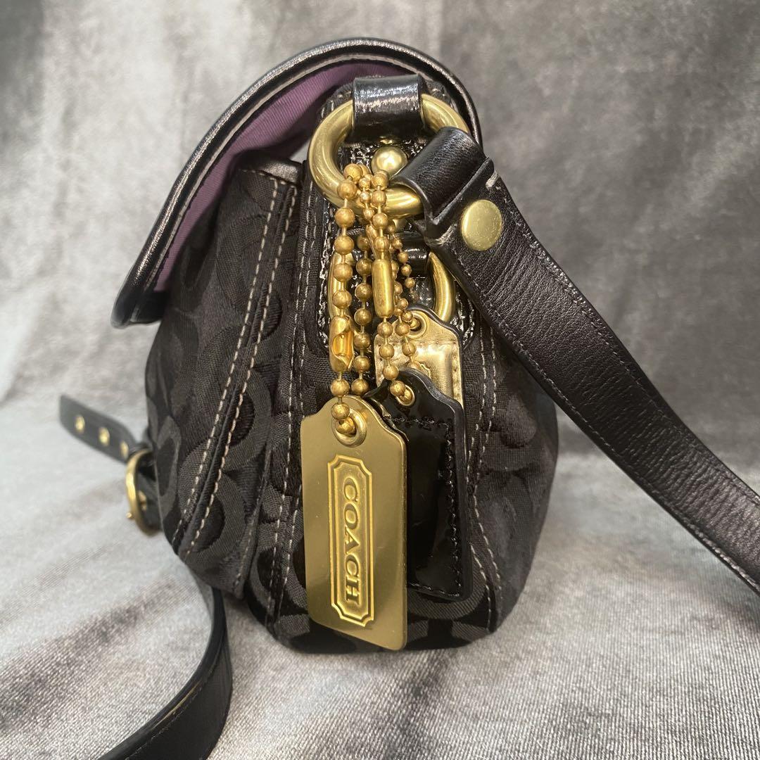 美品】コーチCOACH ショルダーバッグ 黒 シグネチャー 馬車金具