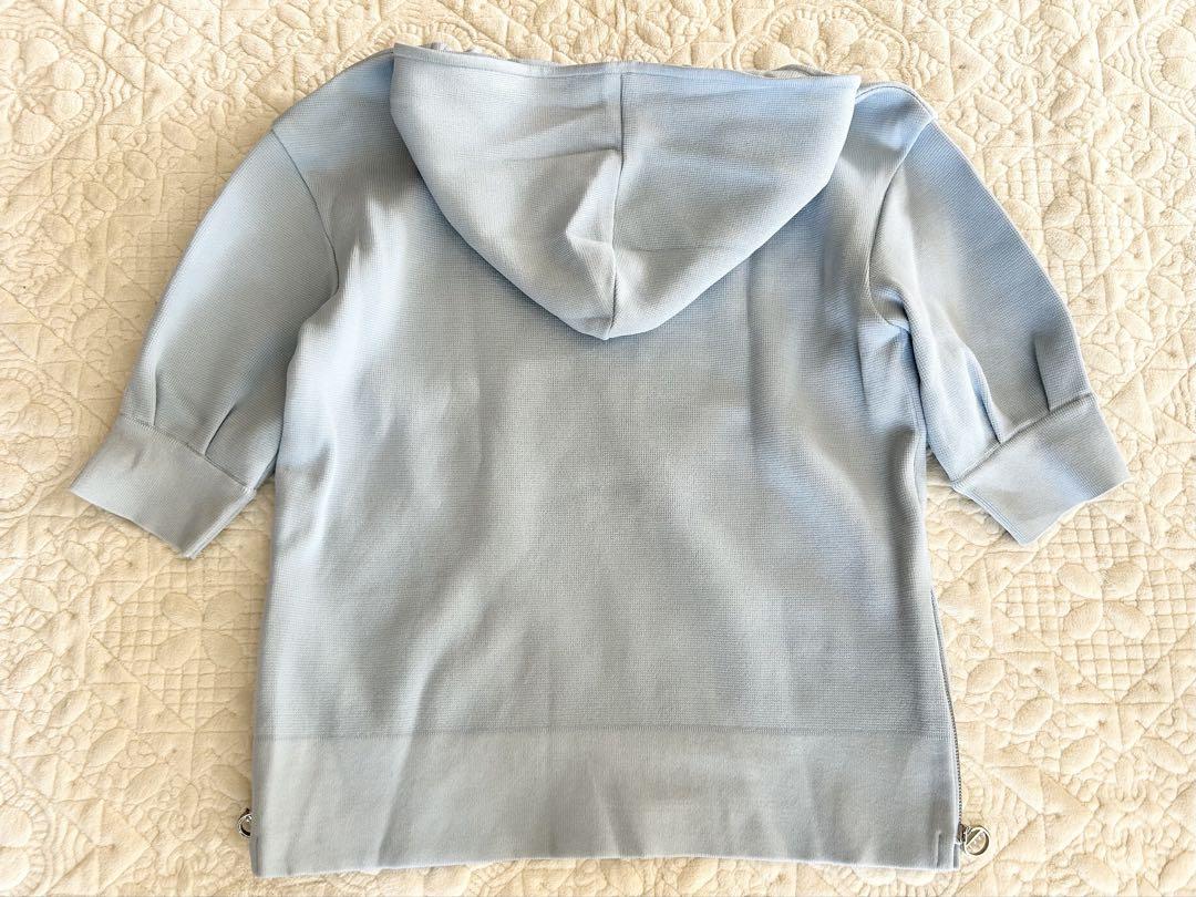 ★美品★Rene★フード付 半袖 ニット トップス★34★水色★