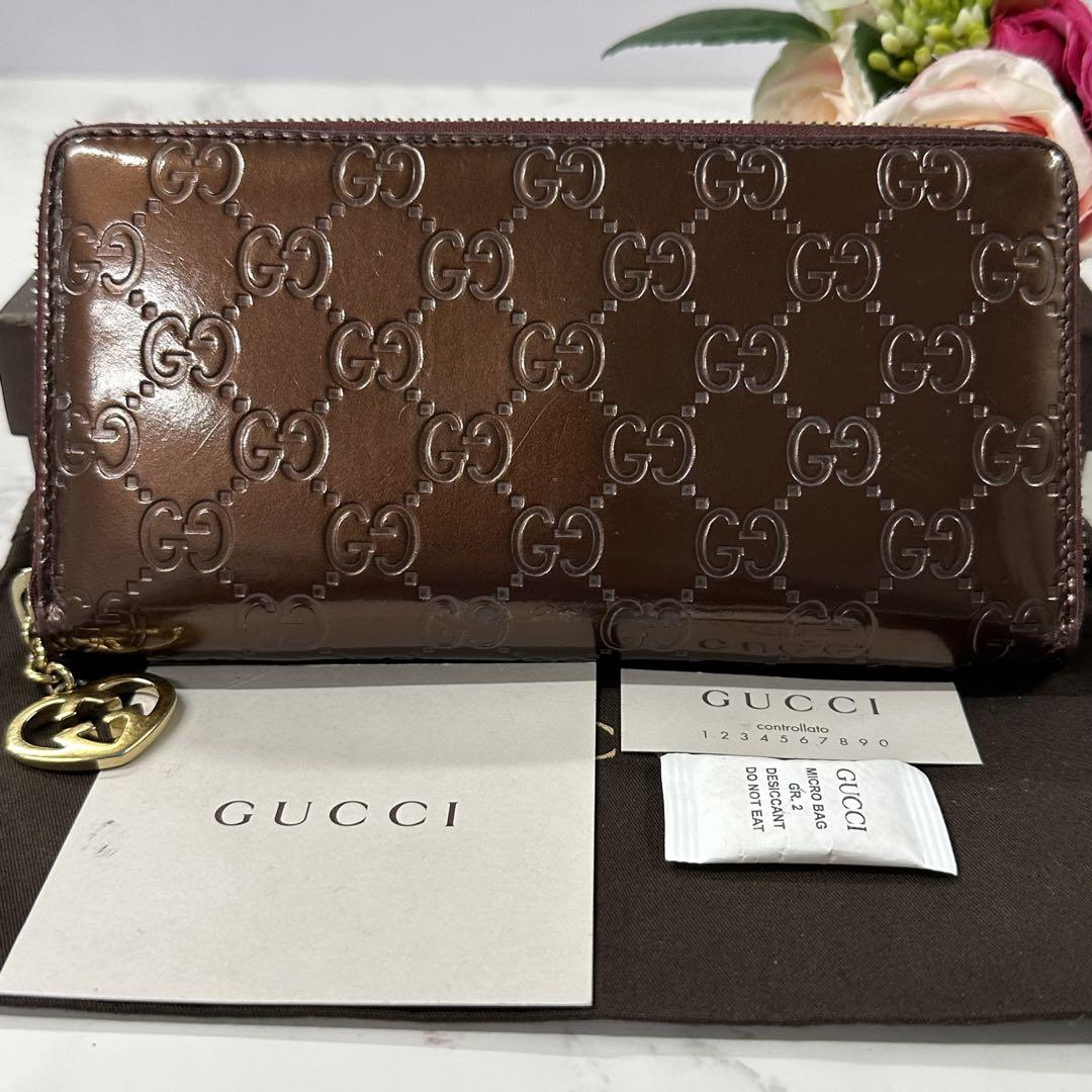 新品同様‼️ グッチ GUCCI 財布 長財布 シマレザー ラウンド