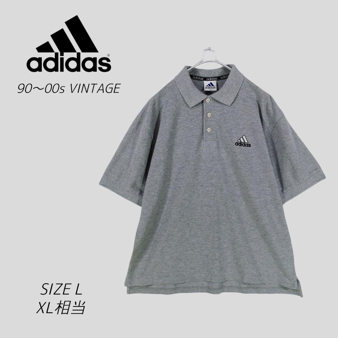 90s 00s　adidas　パフォーマンスロゴ　刺繍　ポロシャツ　グレー　L