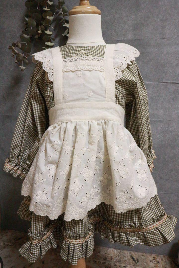 グリーンチェック エプロン付きワンピース