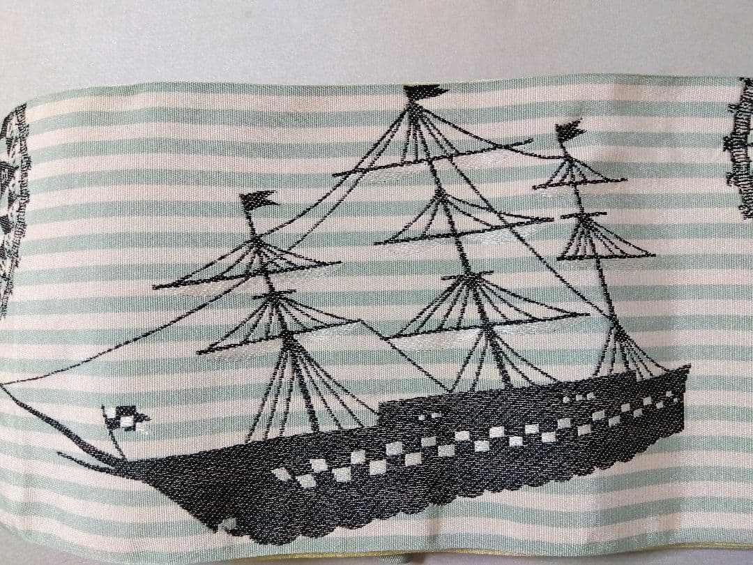 帆船半幅帯　ボーダー　ドット　船　ミントグリーン