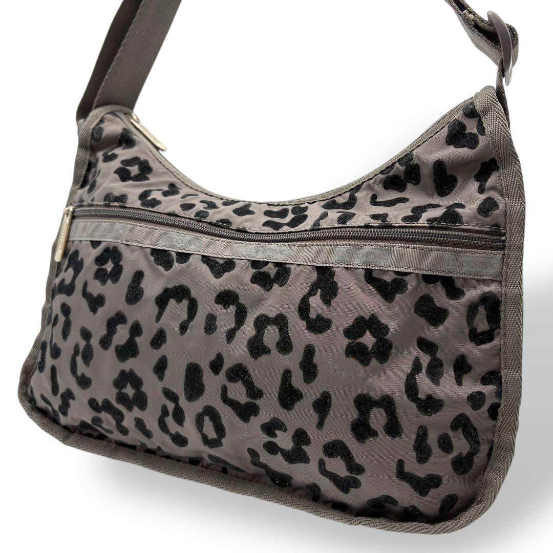 良品 レスポートサック ショルダーバッグ 肩掛け ナイロン グレー レオパード